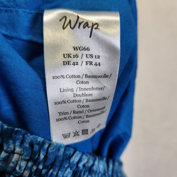 Wrap London Blue Tie‎ Dye Pattern Smocked Waist Boho Mini Skirt Women's US 12 - Picture 8 of 8